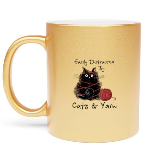 Discover Easily Distracted By Cats And Yarn Knitting Lovers Metallic Mugs