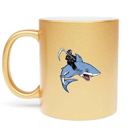 Discover Grim reaper rides a shark Metallic Mugs