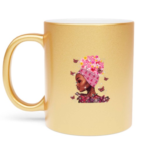 Discover In October We Wear Pink Black Woman Breast Cancer Awareness Metallic Mugs