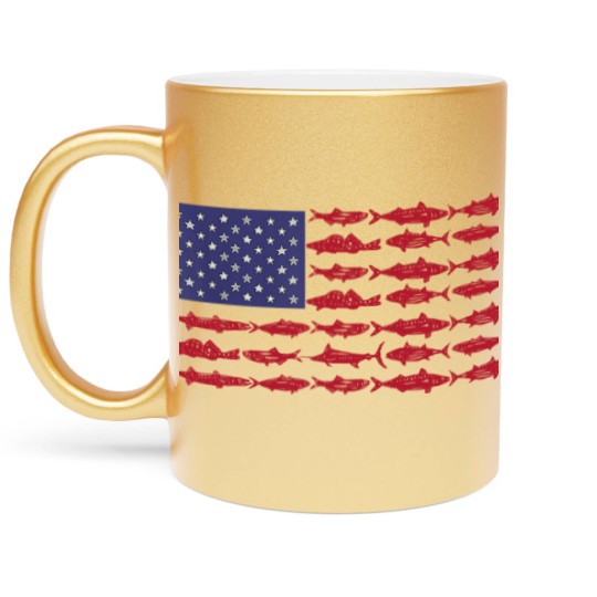 Discover Vintage USA Fish American Flag Metallic Mugs Fishing Gifts ABS001