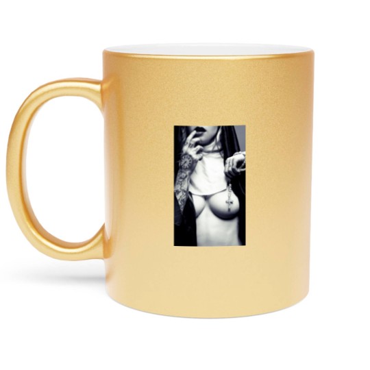 Discover Sexy Nun Metallic Mugs Cross Tattoo Funny Novelty