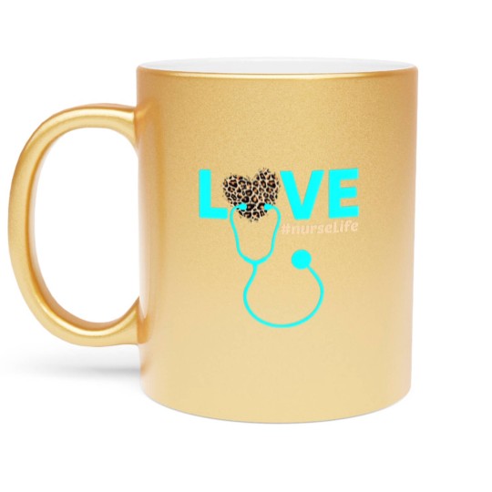 Discover Nurse Life RN LPN CNA Healthcare Cheetah Heart Metallic Mugs
