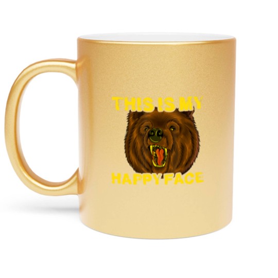 Discover This Is My Happy Face Funny Grizzly Bear Metallic Mugs