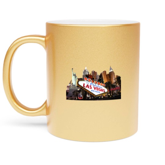 Discover Las Vegas Famous Sign Strip Building Skyline Souvenir Gift Metallic Mugs