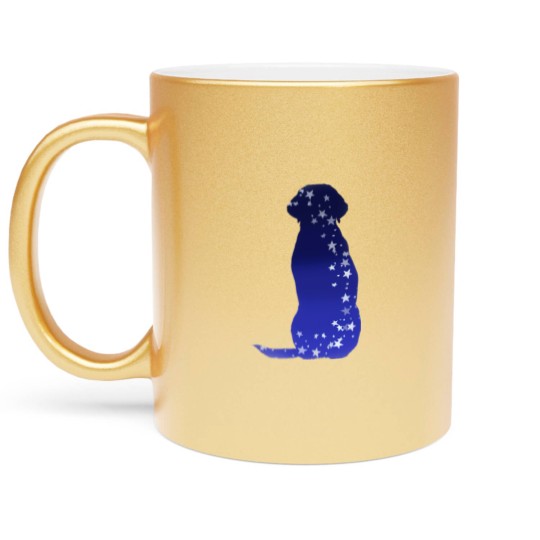 Discover Cosmic dog silhouette in blue with stars Metallic Mugs