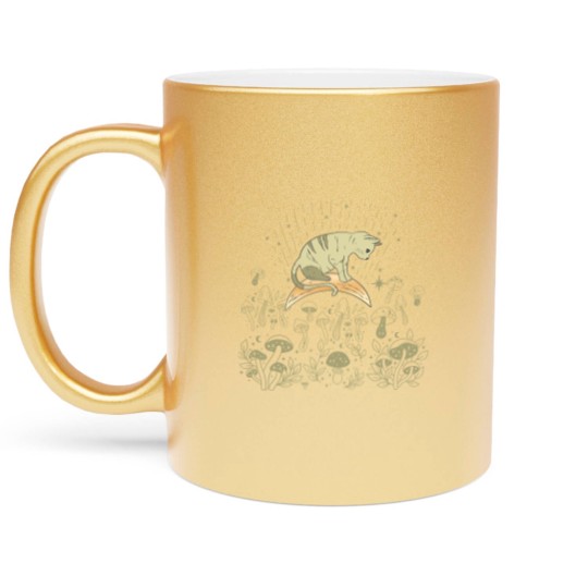 Discover Cottagecore Celestial Boho Mystical Mushrooms Moon Cat Metallic Mugs