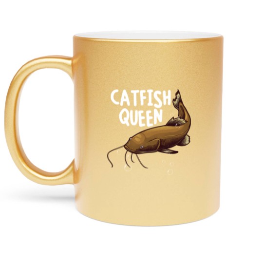 Discover Funny Catfishing Art Women Mom Catfish Queen Fishing Hunters Premium Metallic Mugs