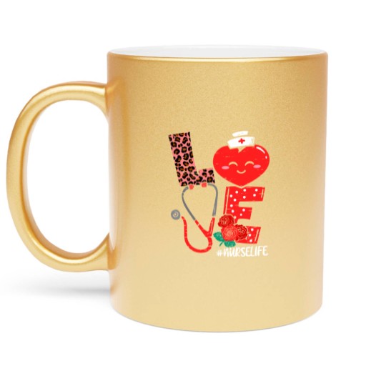 Discover Love Heart Stethoscope Nurse Life Valentine Day 2022 Women Metallic Mugs
