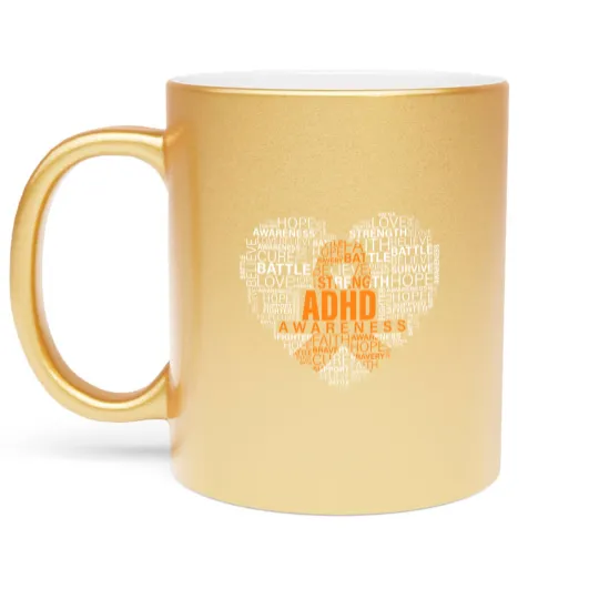 Discover ADHD awareness words cloud heart support proud ADHD warrior Metallic Mugs
