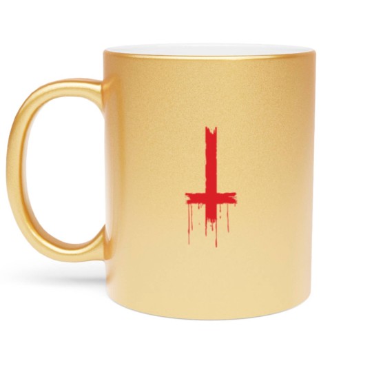 Discover Satan - upside down inverted satanic cross Metallic Mugs