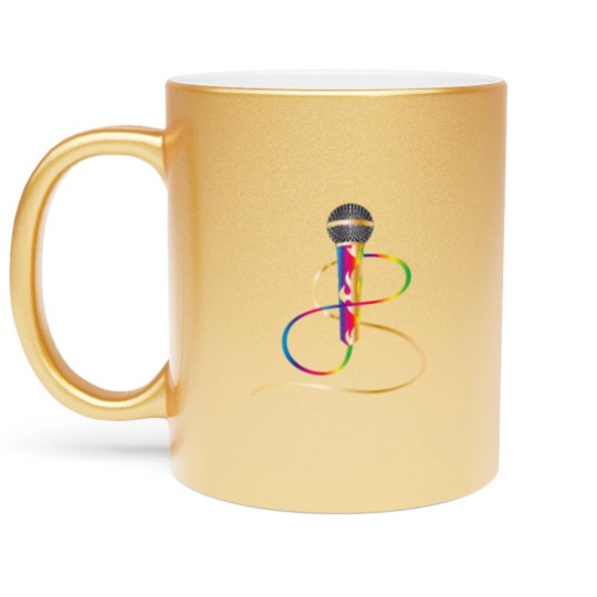 Discover stylish microphone with rainbow handle Metallic Mugs