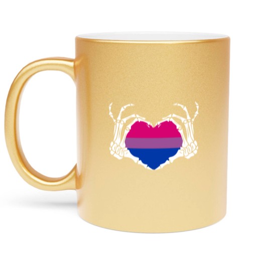 Discover Skeleton Hand Heart Bisexual Funny Halloween Metallic Mugs