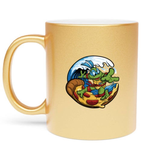 Discover ninja turtles surfing pizza Metallic Mugs