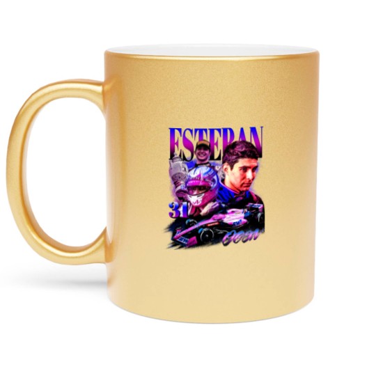 Discover Esteban Ocon Metallic Mugs Driver Racing Championship Formula Racing Metallic Mugs French Vintage Design 90s Graphic Metallic Mugs