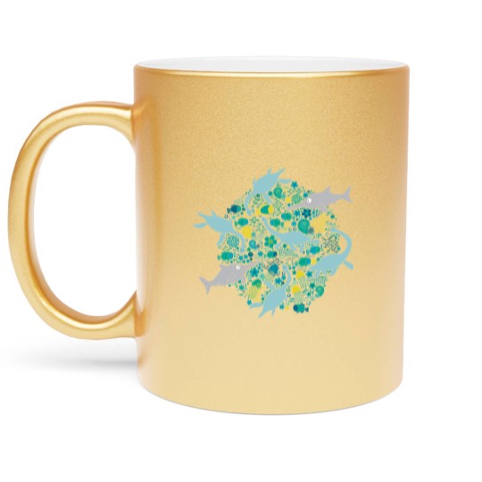 Discover Swimming with Plesiosaurs - cute prehistoric animal design - Swimming - Metallic Mugs