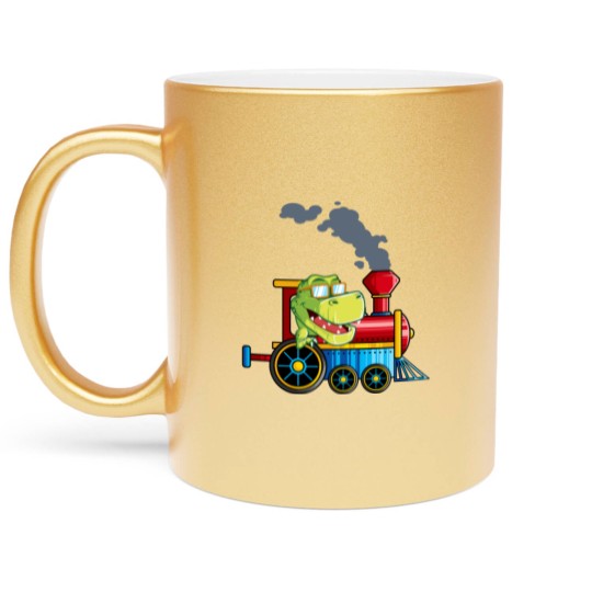 Discover Funny Dinosaur Riding A Train Tyrannosaurus Dino B Metallic Mugs