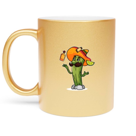 Discover Funny Mexican Cactus Juggles Tequila Cinco de Metallic Mugs