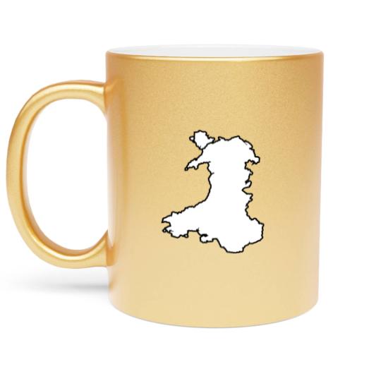 Discover Wales Black Outine Map Metallic Mugs