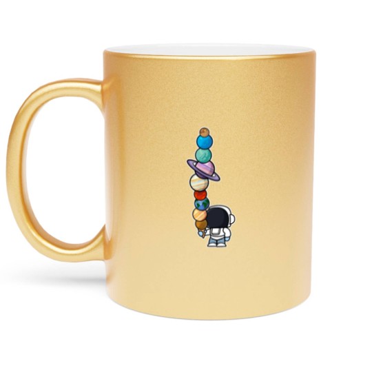 Discover Astronaut Ice Cream Eating Planet Metallic Mugs