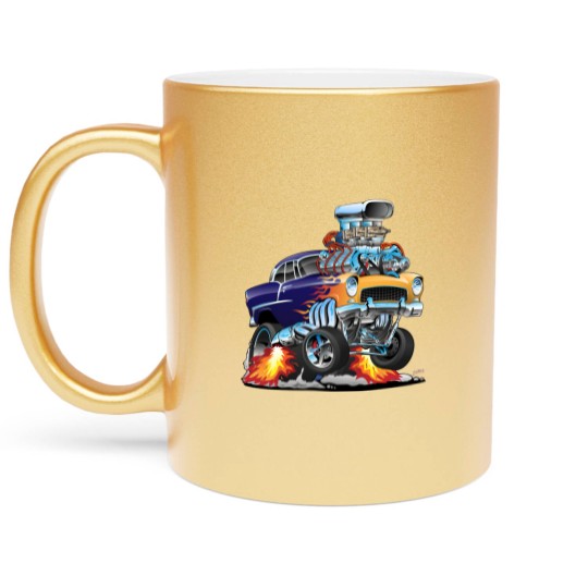 Discover Classic Fifties Hot Rod Muscle Car Cartoon - Car - Metallic Mugs