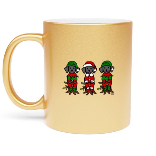 Discover Christmas Three Black Lab Puppies Metallic Mugs