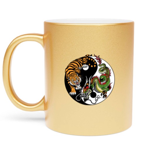 Discover dragon and tiger yin yang symbol Metallic Mugs