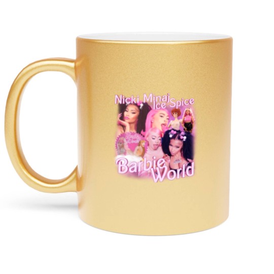 Discover Nicki Minaj x Ice Spice Vintage Rap Metallic Mugs, Nicki Minaj x Ice Spice Barbie World Metallic Mugs