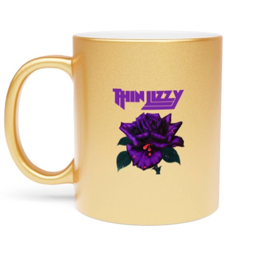 Discover Thin Lizzy Purple Rose Pop Rock Band Black Metallic Mugs