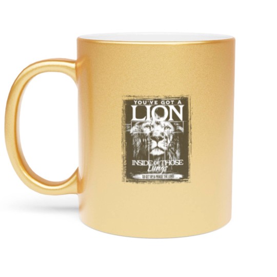 Discover Lion In Those Lungs Christian Metallic Mugs, Christian Faith Metallic Mugs, Gratitude Brandon Lake Metallic Mugs