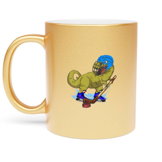 Discover Ice Hockey Dino Hockey Dinosaur Play Ice Hockey Re Metallic Mugs