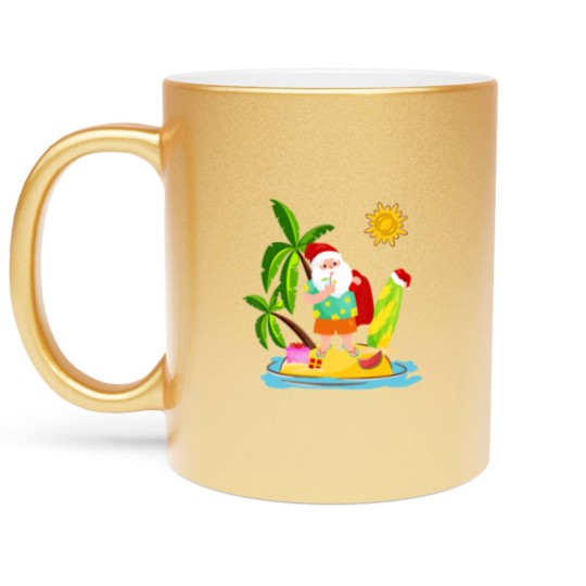 Discover Santa Surfing Christmas in July Summer Surf Gift Metallic Mugs