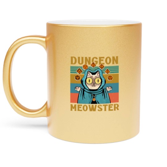 Discover Dungeon Meowster Funny Nerdy-Gamer Cat-D20 Dice RPG Dungeons and Dragons Metallic Mugs