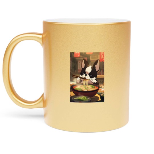 Discover Boston Terrier Eating Ramen Metallic Mugs