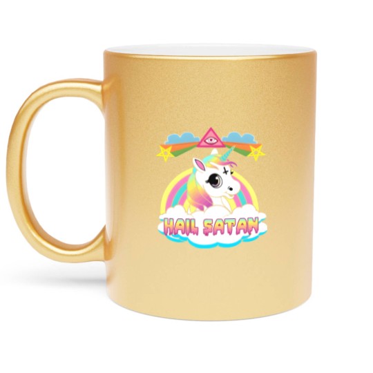 Discover Hail Satan Unicorn Rainbow Painting Drawing Design Metallic Mugs