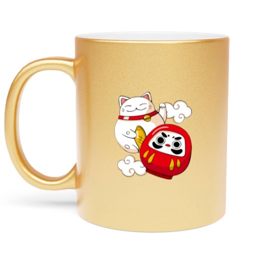 Discover Maneki Neko Lucky Cat Japanese Daruma Doll Kawaii Metallic Mugs