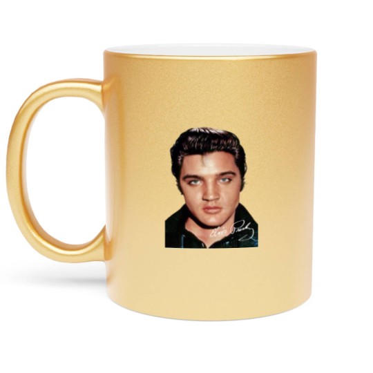 Discover Elvis Presley Signature Metallic Mugs Short Sleeve Cotton White Women Men S to 5XL