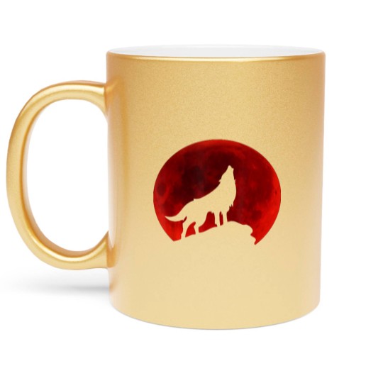 Discover Wolf Howling at Moon Metallic Mugs