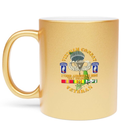 Discover Vietnam Combat Infantry Veteran w 173rd Airborne Bde SSI V1 Metallic Mugs