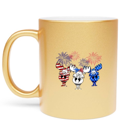 Discover red white blue moose usa flag 4th of july nerdy moose americ Metallic Mugs