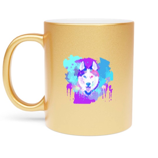 Discover Husky Artwork Husky Dog Watercolor, Husky Artwork, Husky apparel, Colorful Husky Metallic Mugs