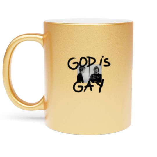 Discover God Is Gay Kurt Cobain Sticker Metallic Mugs