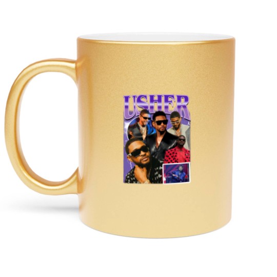 Discover Limted Rapper Usher Metallic Mugs, Vintage Usher 90s Metallic Mugs, Retro Usher Graphic Metallic Mugs