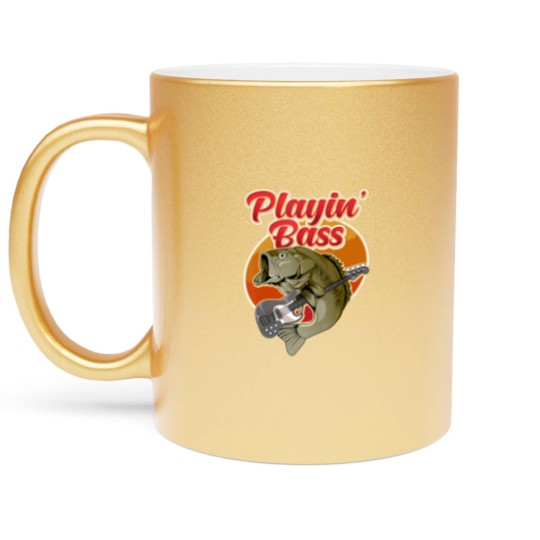 Discover funny playin' bass guitar player gift bass fish fishing Metallic Mugs