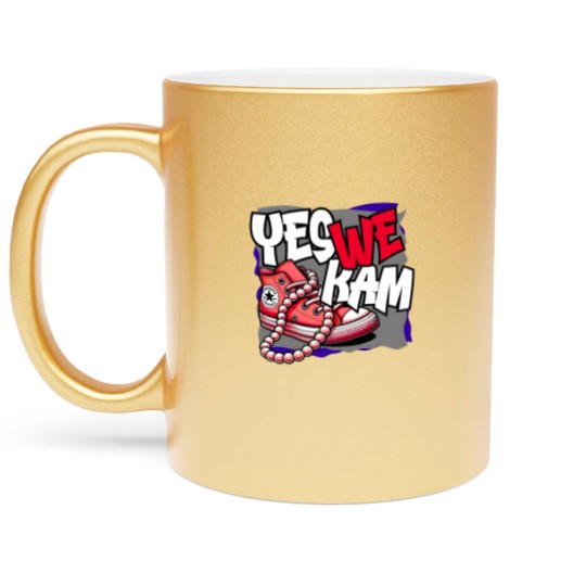 Discover Kamala Harris , Yes We Kam, red white and blue, Metallic Mugs