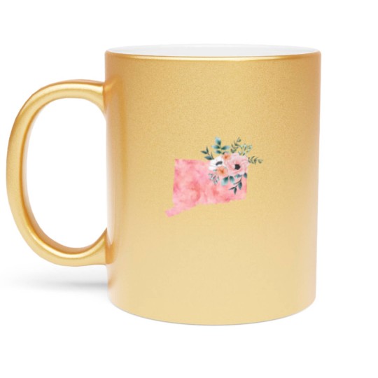 Discover Connecticut Floral - Connecticut State - Metallic Mugs