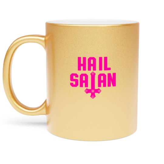Discover Hail Satan | Hot Pink on Black | Satanic - Hail Satan - Metallic Mugs