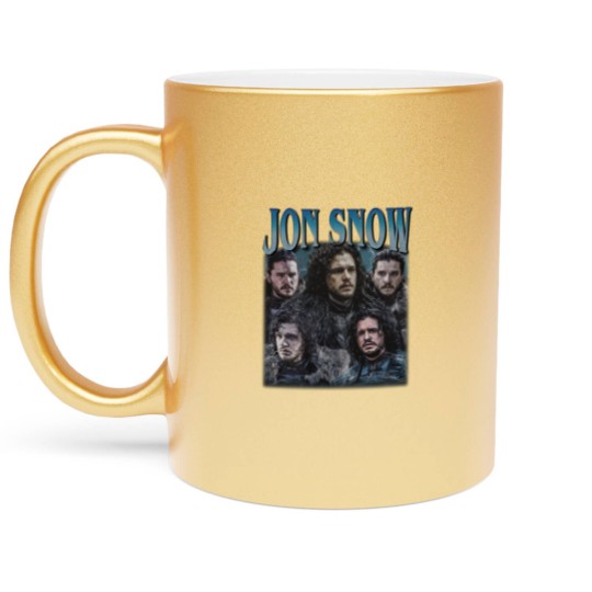 Discover Jon Snow Vintage Graphic 90s Metallic Mugs, Jon Snow Metallic Mugs, Jon Snow Rock Style Bootleg Metallic Mugs, Custom Photo Metallic Mugs