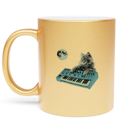 Discover Synthesizer Cat In Space Metallic Mugs