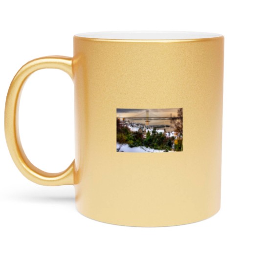 Discover Queensferry Harbour and Road Bridge Metallic Mugs