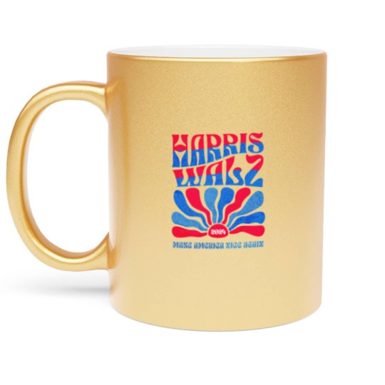 Discover Harris Walz 2024 Vintage Boho Groovy Retro red Blue Kamala Harris 2024 - Harris Walz 2024 - Metallic Mugs